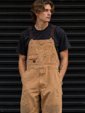 BRAZOS Tan Brown Heavy Work Overalls Men's Carpenter XL-S Streetwear Utility